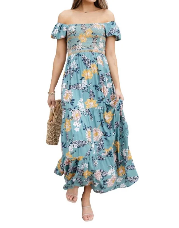 Relaxed Style Secret Garden Maxi Dress In Blue