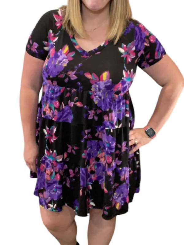 Best Online Women's Boutiques Floral Tiered Sun Dress In Black/violet