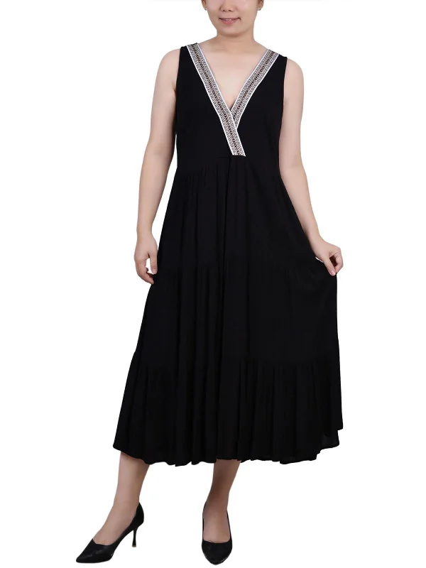 Glamorous Evening Wear Petites Womens Tiered Long Maxi Dress
