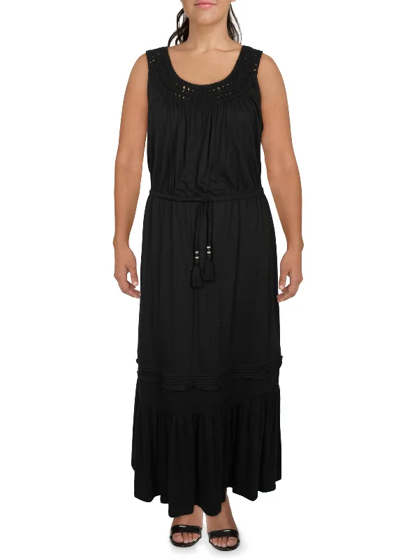 High End Women's Wear Womens Crochet Tiered Maxi Dress