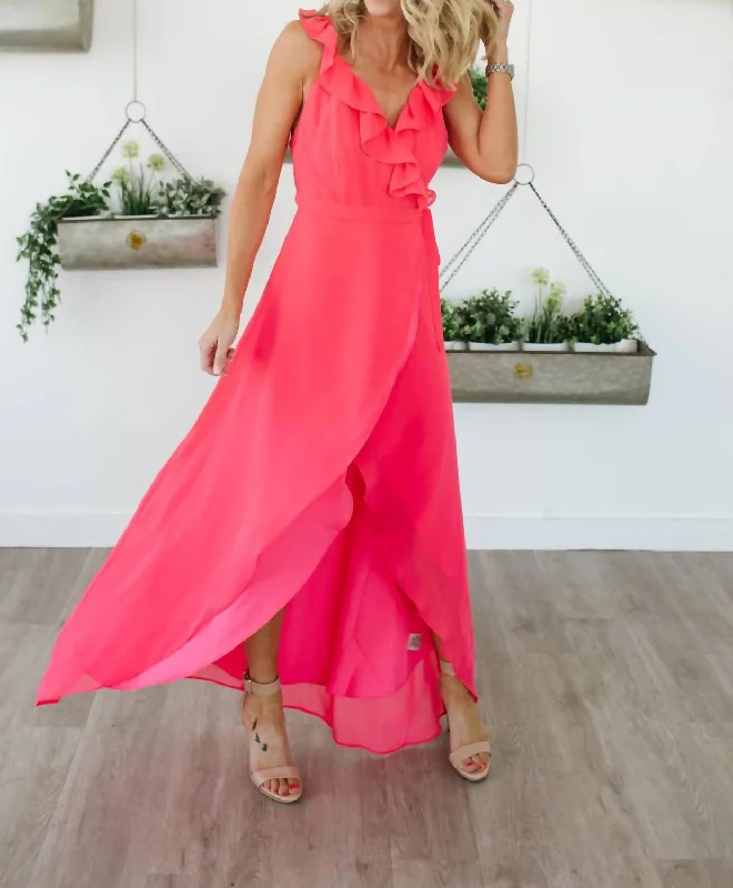 Comfortable Outfit For Women Formation Cross Back Maxi Dress In Hot Pink