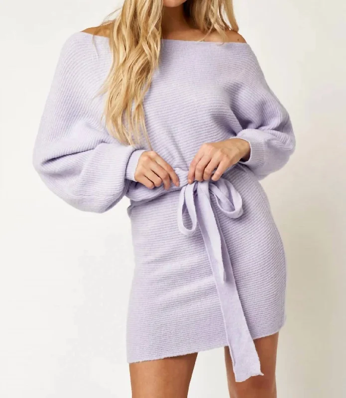 Minimalist Style Long Sleeve Knit Sweater Dress In Lavender