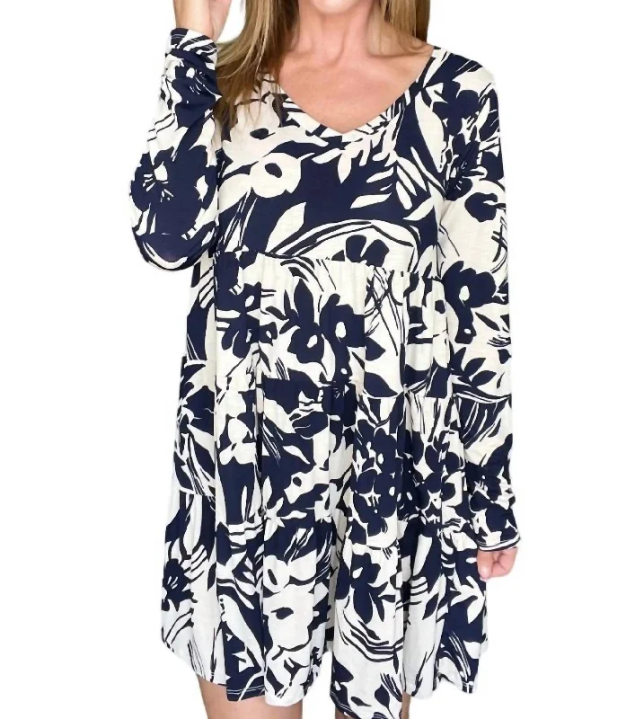 Sale On Clothing Worthwhile Moment Floral Tiered Dress In Oatmeal And Navy