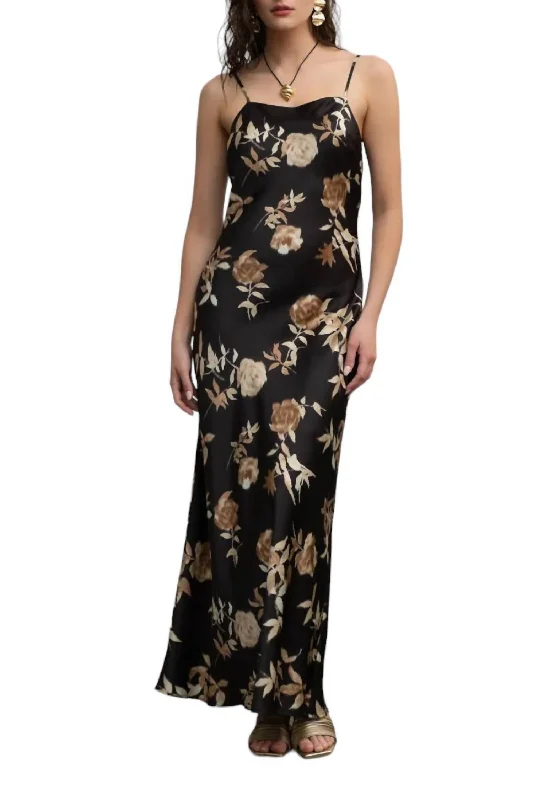 Timeless Women's Clothing Floral Satin Cami Dress In Black