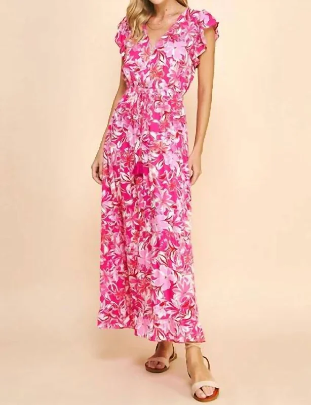 Women's Functional Outfit For Outdoor Activities Floral Maxi Dress In Pink Hues