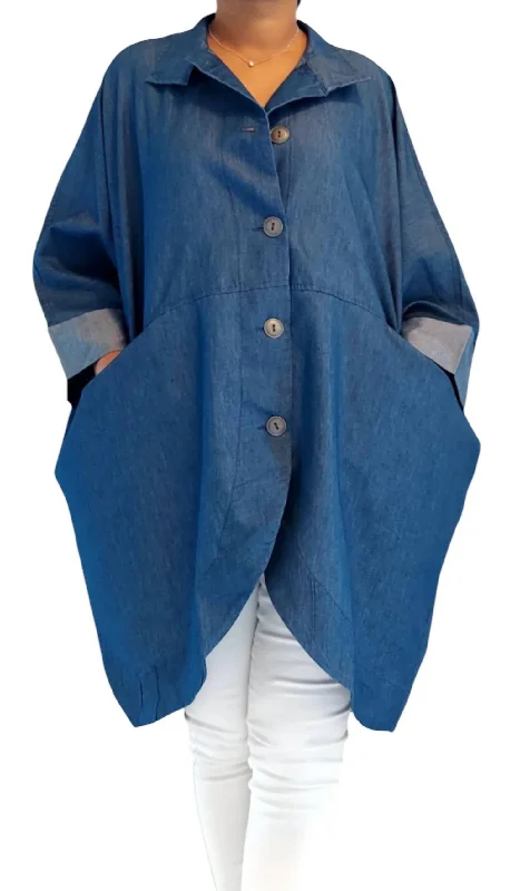Women's Clothes for All-Day Comfort and Style V Cut Shirt Dress In Blue Denim