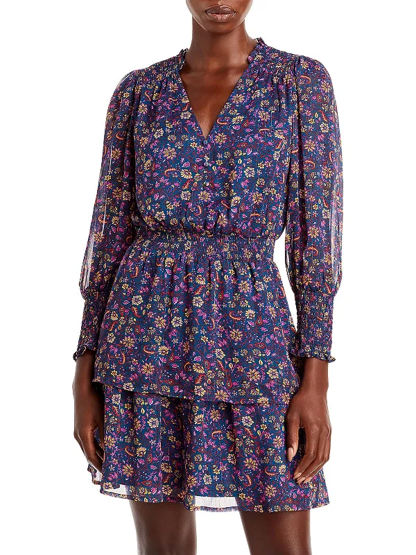 Classic Women's Clothing Styles Womens Mini Floral Fit & Flare Dress