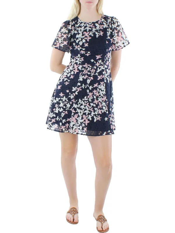 Women's Clothing For Outdoor Events Petites Womens Floral Mini Fit & Flare Dress