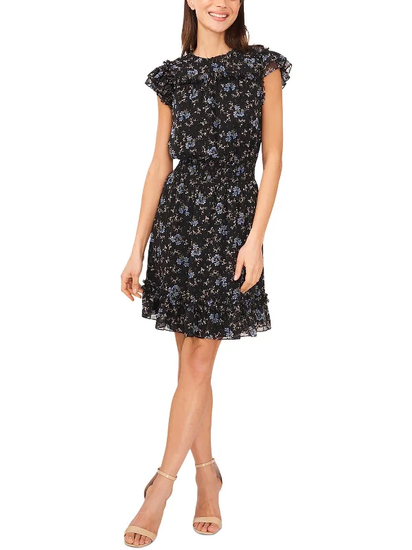 Women's Trendy Casual Outfit Womens Floral Print Flutter Sleeve Fit & Flare Dress