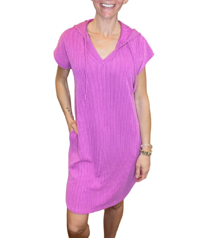 Summer Sale Hooded Tshirt Dress In Magenta