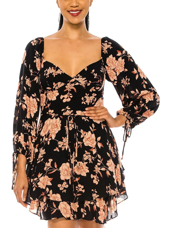 Women's Stylish Outdoor Outfit Juniors Womens Floral Tiered Fit & Flare Dress