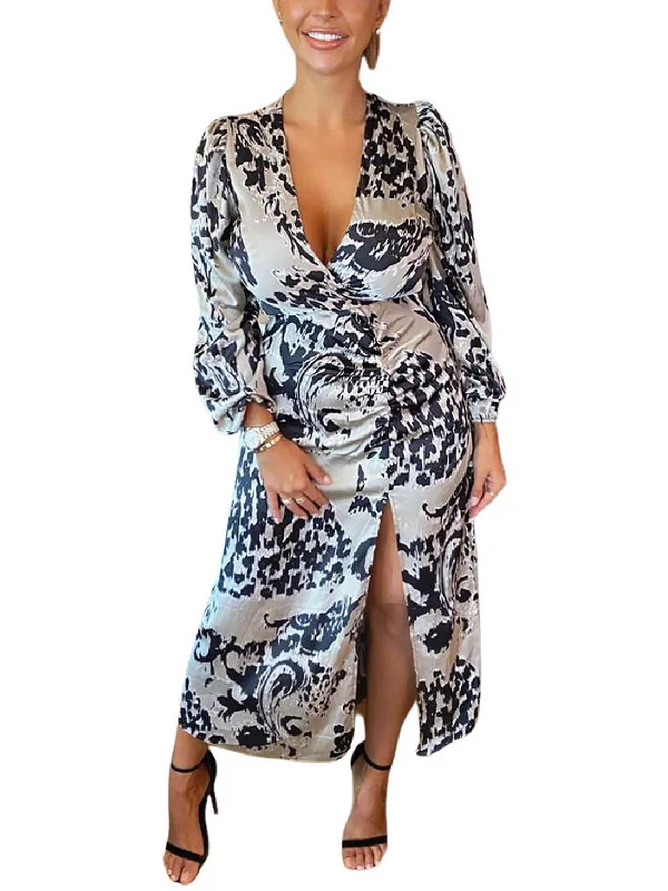 Street Style Fashion Womens Satin Long Sleeve Maxi Dress