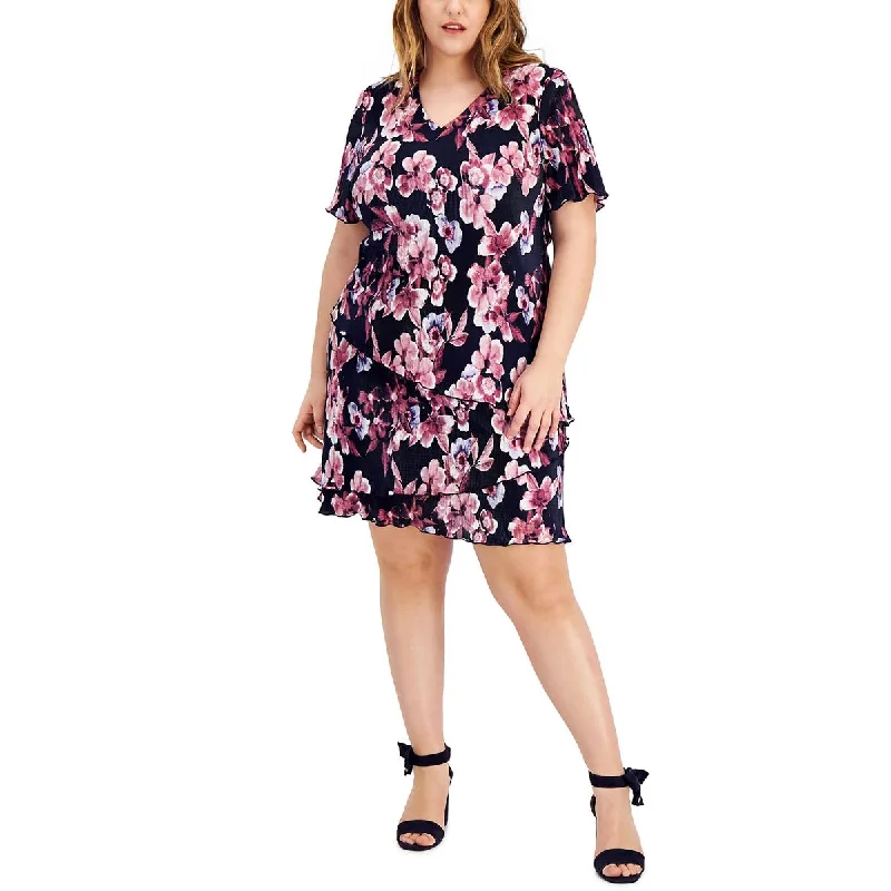 Women's Stylish Outdoor Outfit Plus Womens Pleated Floral Sheath Dress