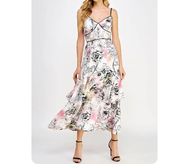 Elegant Clothing For Women Piping Detail Maxi Dress In Multi