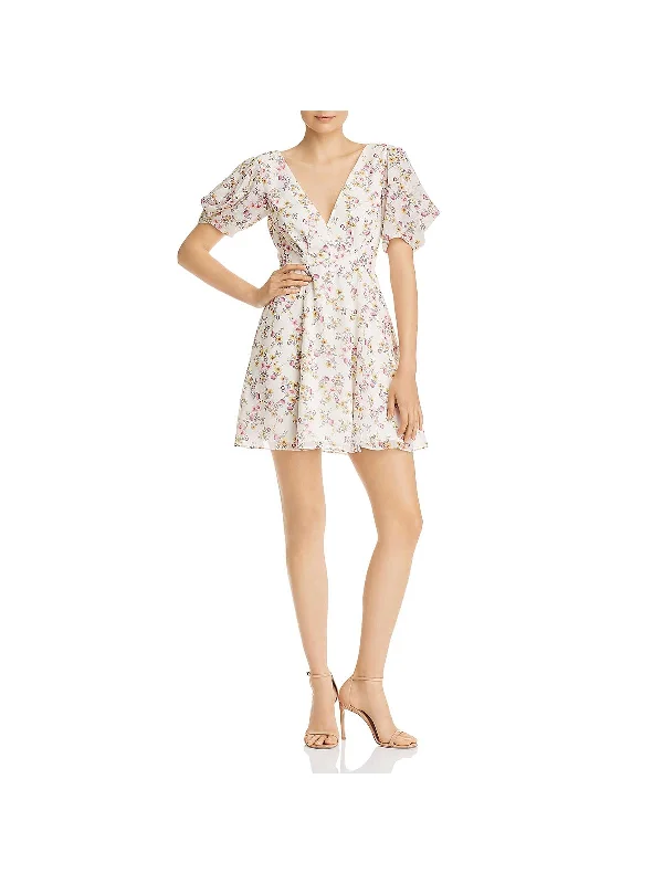 Best Online Women's Boutiques Longina Womens Floral Print V Neck Cocktail Dress