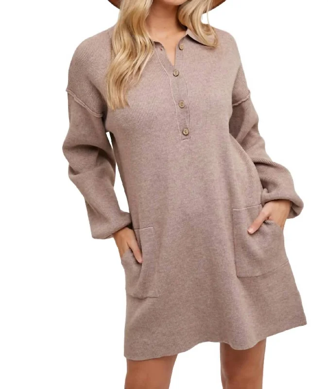 Modern Women's Apparel Anytime Ribbed Shirt Dress In Latte