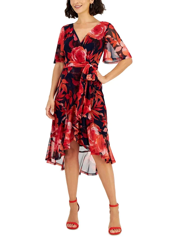 Women's Activewear Outfit Petites Womens Floral Mesh Wear To Work Dress