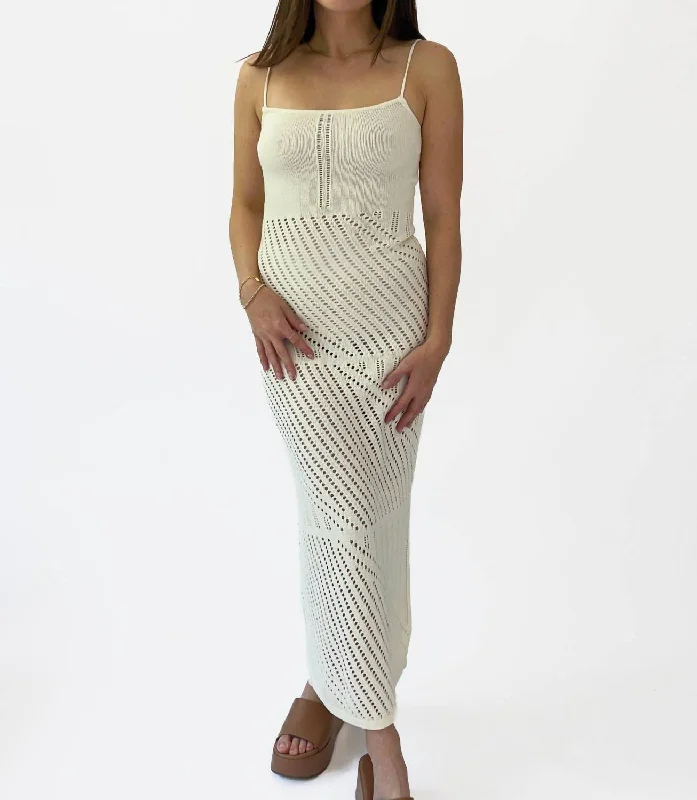 Women's Professional Garments Knit Crochet Maxi Dress In Ivory