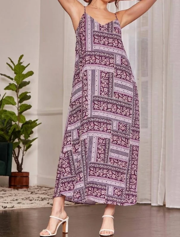 Chic Women's Clothing for Work and Travel Mixed Floral Print Maxi Dress In Violet