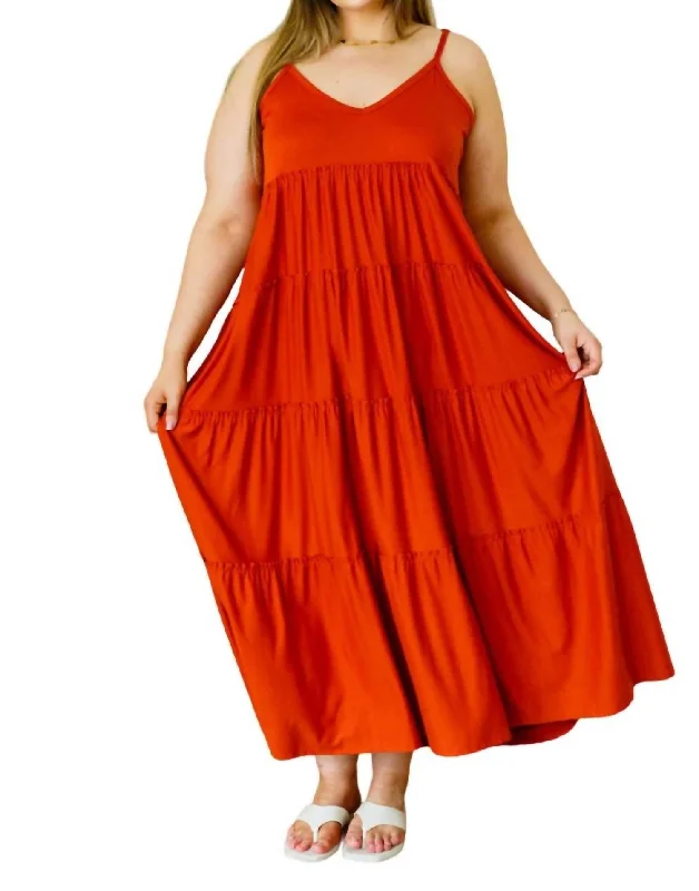 Online Boutique Stores Romance At Sunset Tiered Maxi Dress In Rust