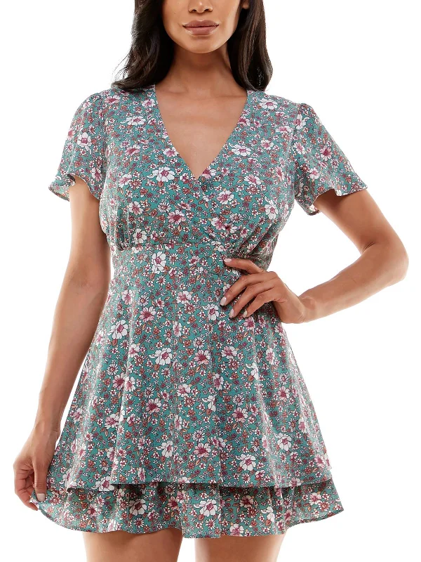 Comfortable Outfit For Women Juniors Womens Floral Print Short Fit & Flare Dress
