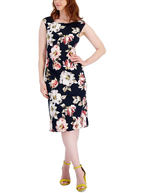 Women Fashion Womens Floral Print Knee-Length Wear to Work Dress
