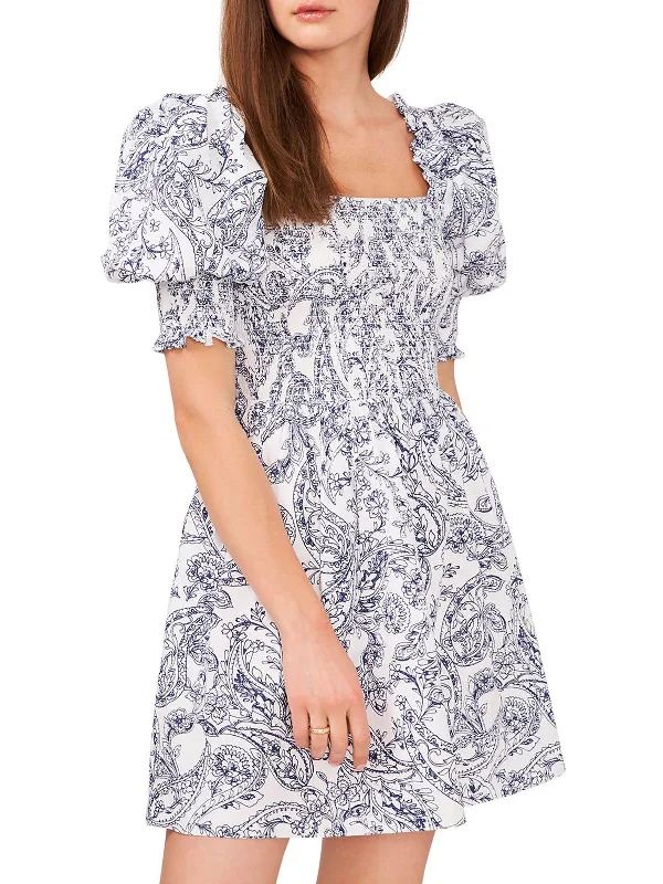 Flash Sale Event May Womens Smocked Mini Fit & Flare Dress