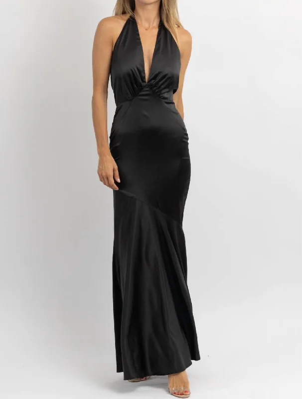 Women's Clothing For Special Occasions Finer Things Plunging Maxi Dress In Black