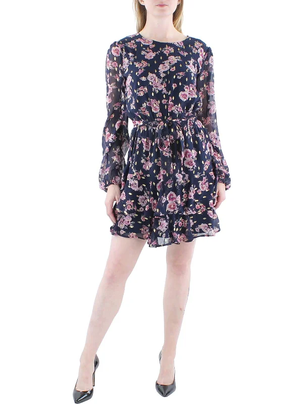 Unique Women's Fashion Pieces Juniors Womens Chiffon Floral Fit & Flare Dress