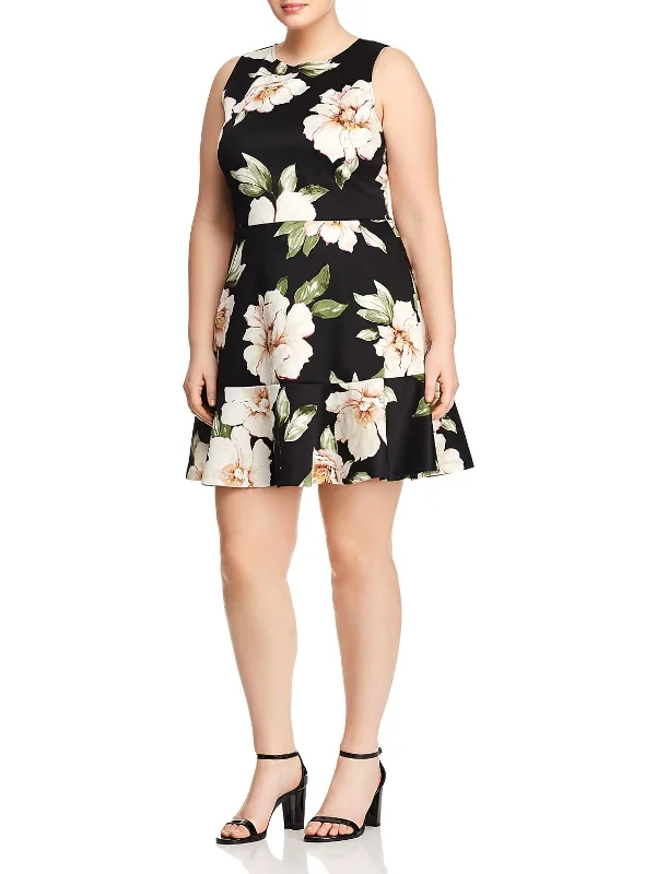 Fashion Sale Plus Womens Floral Print Ruffle Scuba Dress