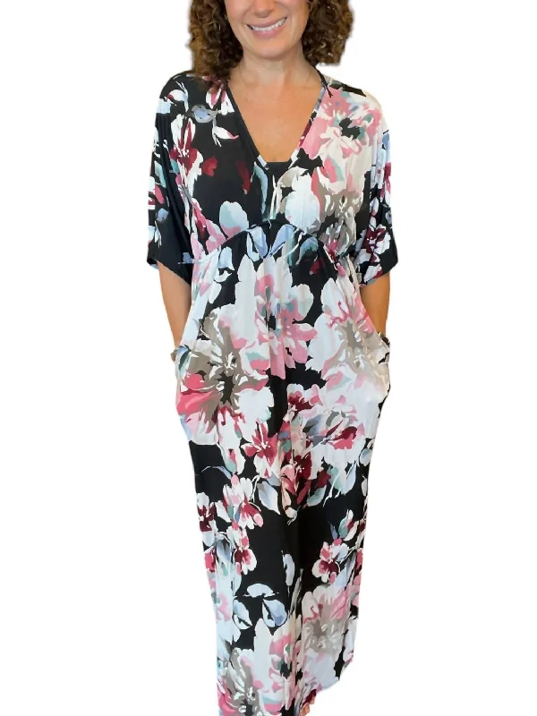 Flash Discount Bethany Floral V-Neck Maxi Dress In Black