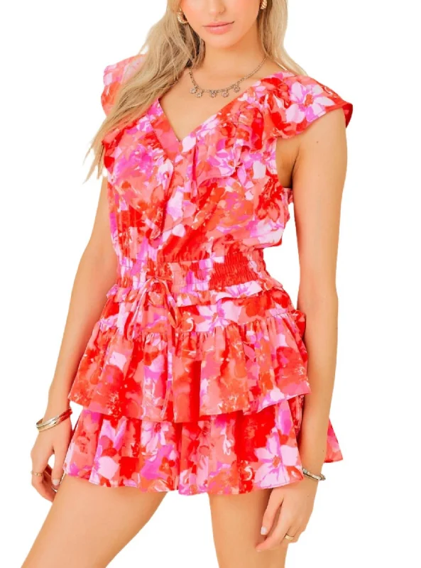 Stylish Savings Emery Floral Print Mini Romper Dress In Pink
