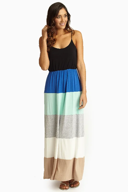 Luxury Fashion Black Top Colorblock Maxi Dress