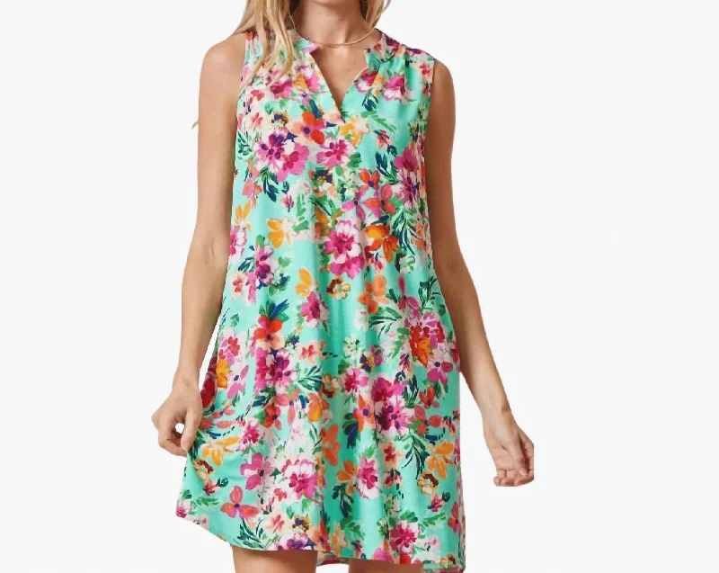 Chic Women's Clothing for Work and Travel Lizzy Tank Dress In Mint Floral