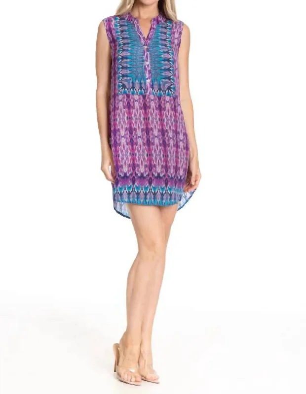 Stylish Women's Garments For Holidays Sleeveless 1/2 Button Dress In Purple