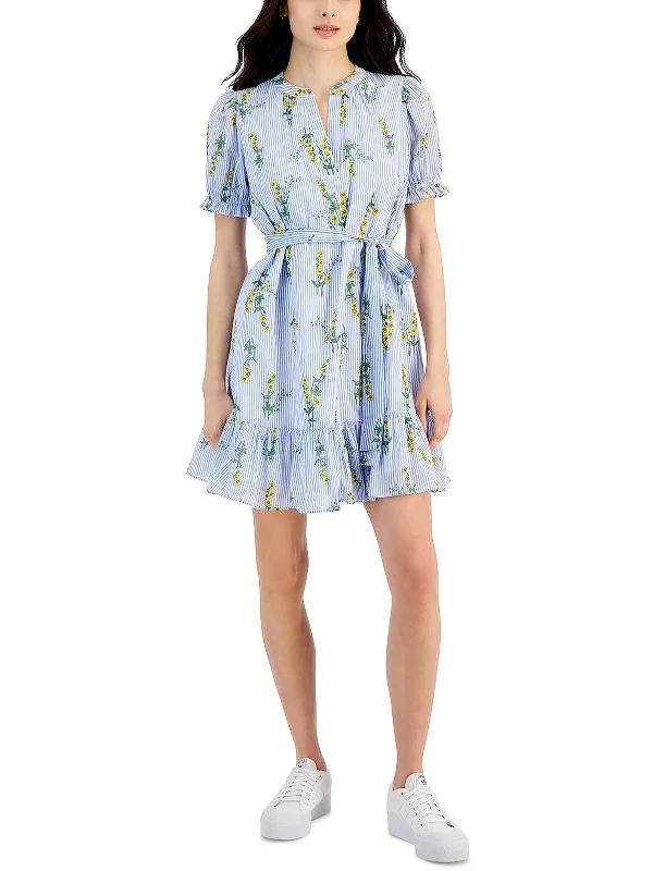 Women's Casual Garments Womens Floral Print Tie-Waist Fit & Flare Dress