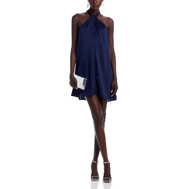 Flash Discount Womens Satin Twist Neck Halter Dress