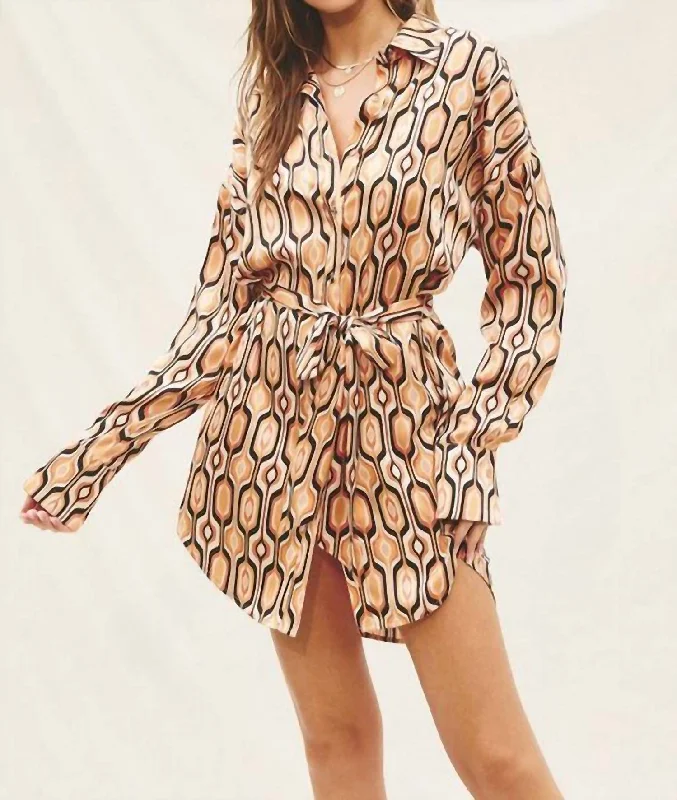 Sale Clearance Tiger Eye Shirt Dress In Gold