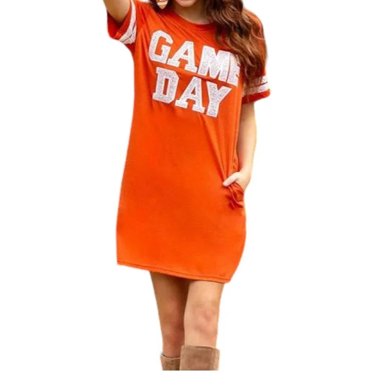 Outlet Clothing Game Day Sequin Tee Shirt Dress In Orange