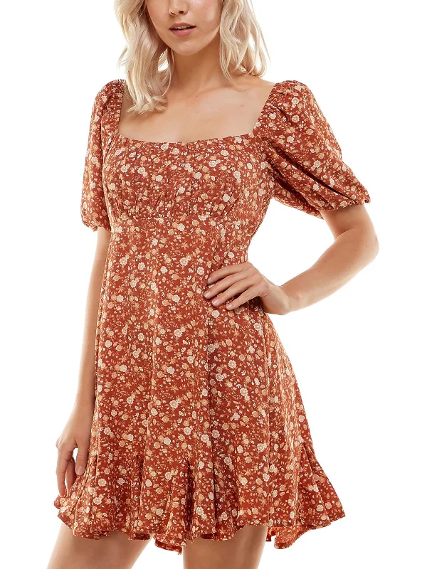 Discount Store Juniors Womens Floral Print Chiffon Fit & Flare Dress