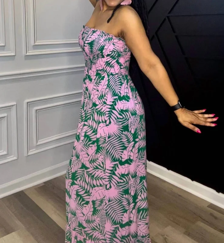 Fashion-forward Women's Wear Spring Fling Maxi Dress In Pink/green Print