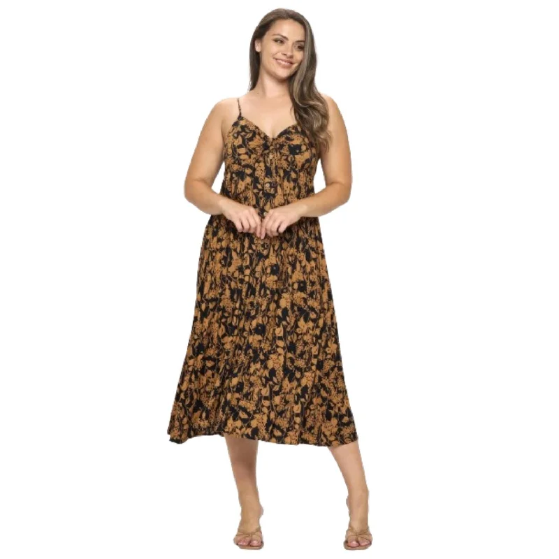 Sporty Streetwear Plus Botanical Print Front Tie Maxi Dress