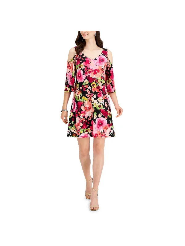 Women's Everyday Garments Womens Matte Jersey Floral Fit & Flare Dress
