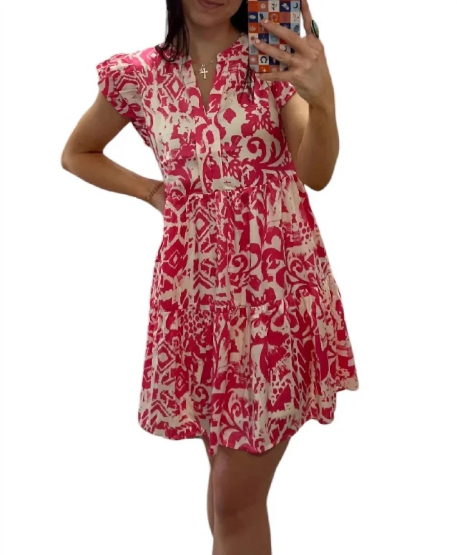 Fashion-forward Women's Clothing Satin Print Dress With Pockets In Pink