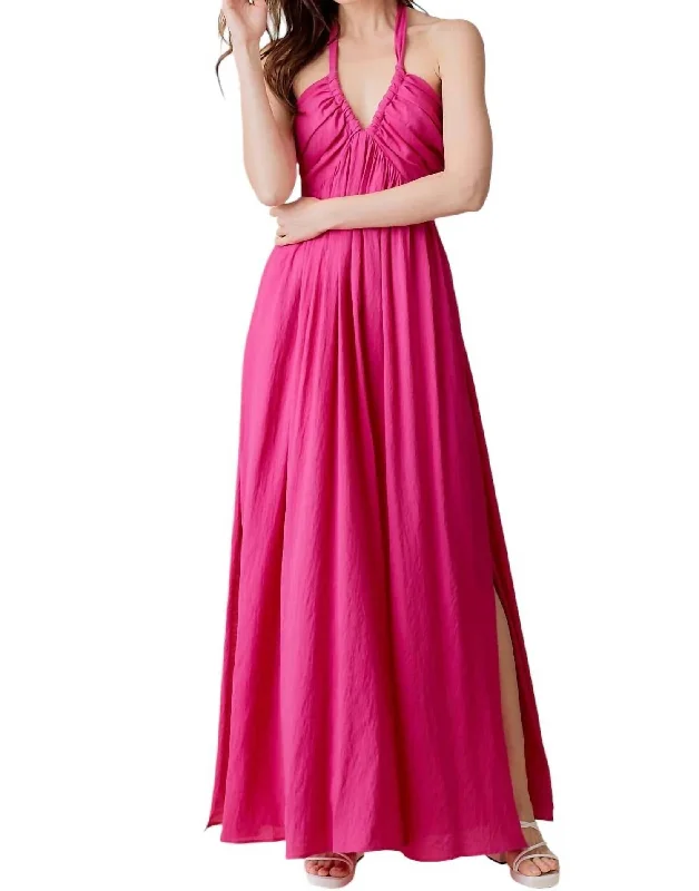 Women's Evening Outfit V Neck Halster Maxi Dress In Rose