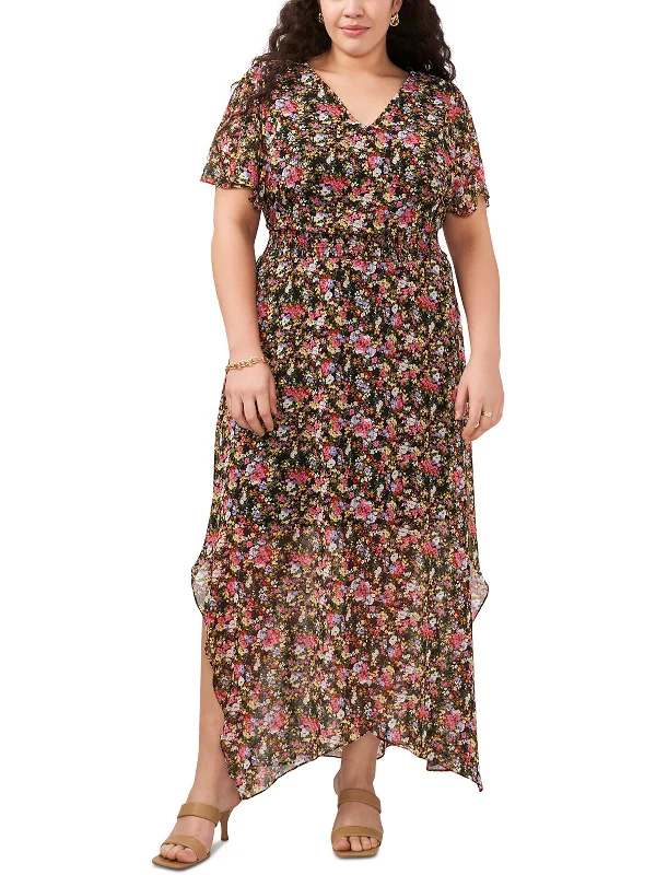 Women's Holiday Clothing Plus Womens Chiffon Floral Print Maxi Dress