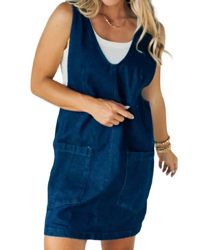 Chic Outfits Denim Dress With Suspenders - 1 Left! In Dark Wash
