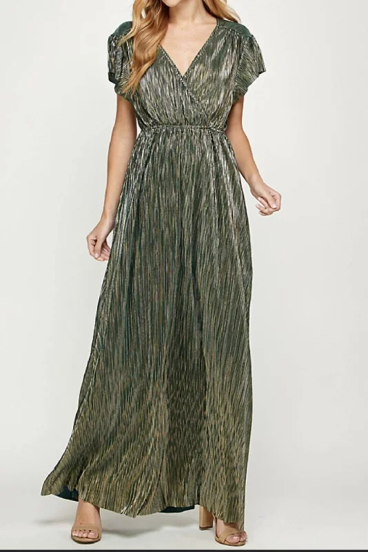 Elegant Fashion Metallic Maxi Dress In Forest/gold