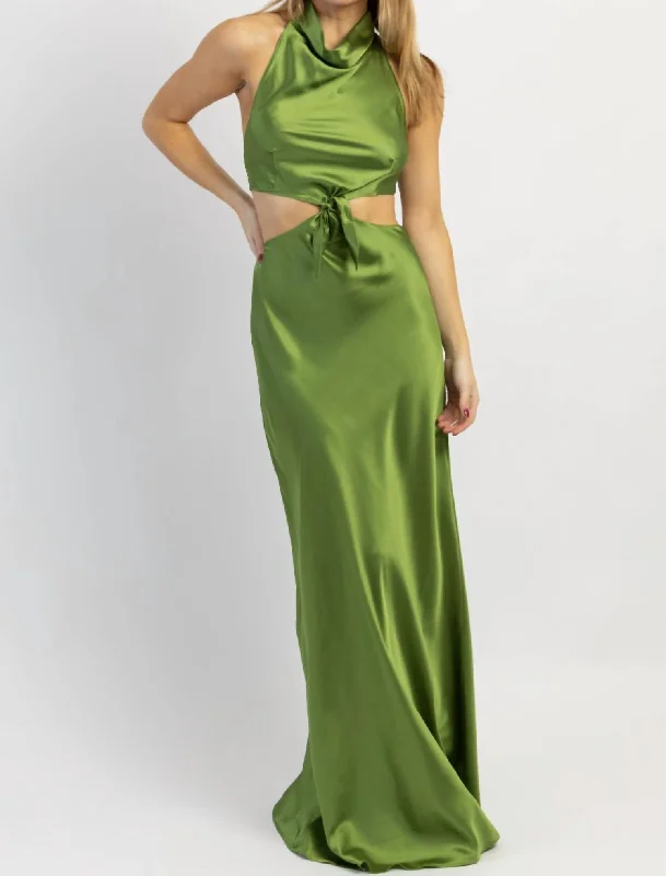 Women Clothes Kate Bow Tie Maxi Dress In Olive