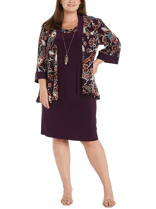 Women's Occasion Wear Clothes Plus Womens Floral Print Knee-Length Two Piece Dress